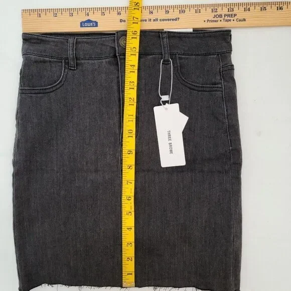 Three Brome Black Denim Straight Pencil Skirt Raw Hem NEW Size 26 Junior L - Picture 11 of 11